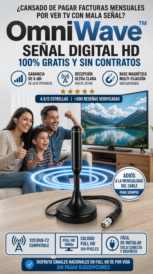 OmniWave HD Pro™ Señal Digital Terrestre en Alta Definición y Cero Facturas Mensuales de por Vida